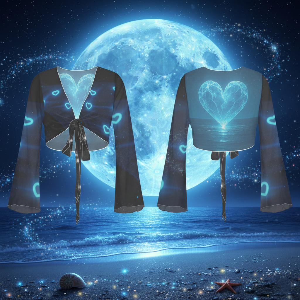 Top corto con fiocco sul davanti e cuore di cristallo "Electric Love Glow" - Manica lunga e avvolgente per festival